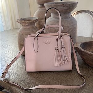 Kate Spade Blush Rowe Medium top zip Crossbody Bag with Tassels.